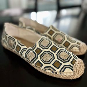 Tory Burch espadrille flats navy/gold/white! Brand new w/o box!